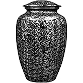 ALPHA Living HOME Handcrafted Urn for Ashes Adult Male & Female - Keepsake Metal Large Memorial Home Decor Urns Marble Finish & Secure Lid Decorative Keepsake (Black White)