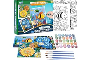 WINGS GIANT 3 Pack Paint by Numbers for Kids Ages 8-12, Pre-Printed Acrylic Oil Painting, Includes (8x10, 8x9, 8x8 inch) Framed Canvas with 30 Acrylic Paint Pots, 5 Brushes for Kids, Art Supplies for Kids 9-12