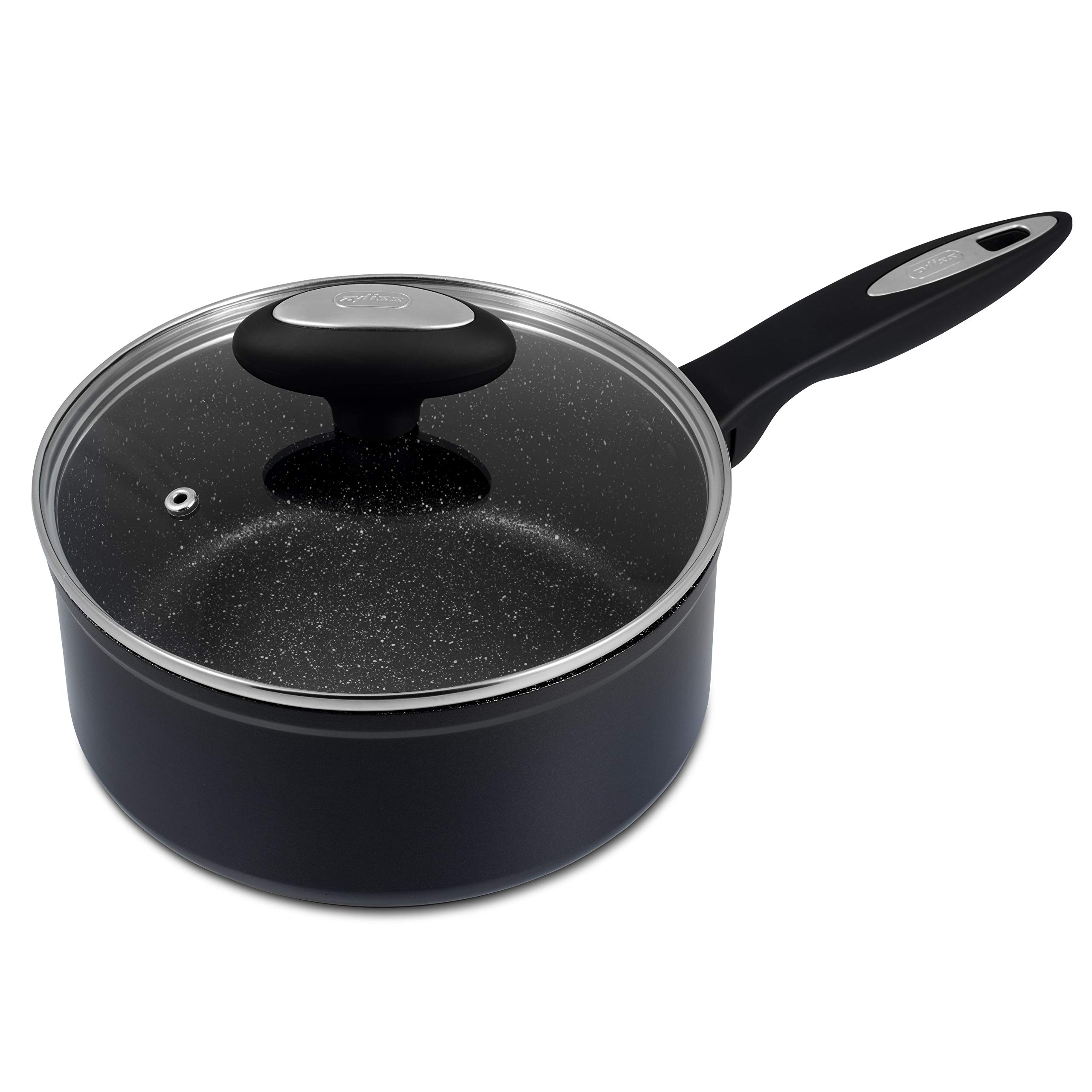 Zyliss E980139 Ultimate Non-Stick Saucepan with Lid, 18cm/2L, Forged Aluminium, Black, Rockpearl Plus Non-Stick Technology, Suitable for All Hobs Including Induction