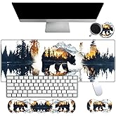 Desk Mat Large Gaming Mouse pad Set 31.5x11.8 inch [4in1Mousepad + Keyboard Wrist Rest+Mouse Wrist Rest+Coaster ] with Ergonomic Desk Pad for Home Office Table Computer - Bear Mountains