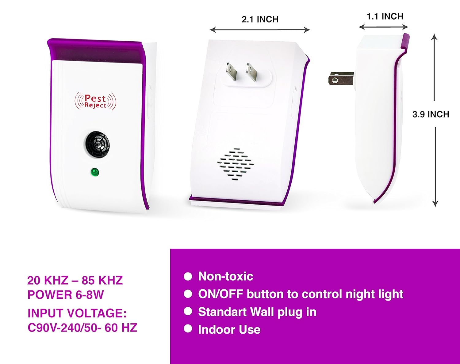 Ultrasónica electrónica repelente de plagas enchufe interior en ...