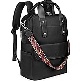 SYTRAH Leather Laptop Backpack 15.6 Inch Womens Laptop Bag, 3 IN 1 Computer Bag Handbag with Colorful Shoulder Bag Strap for Work Travel College Black