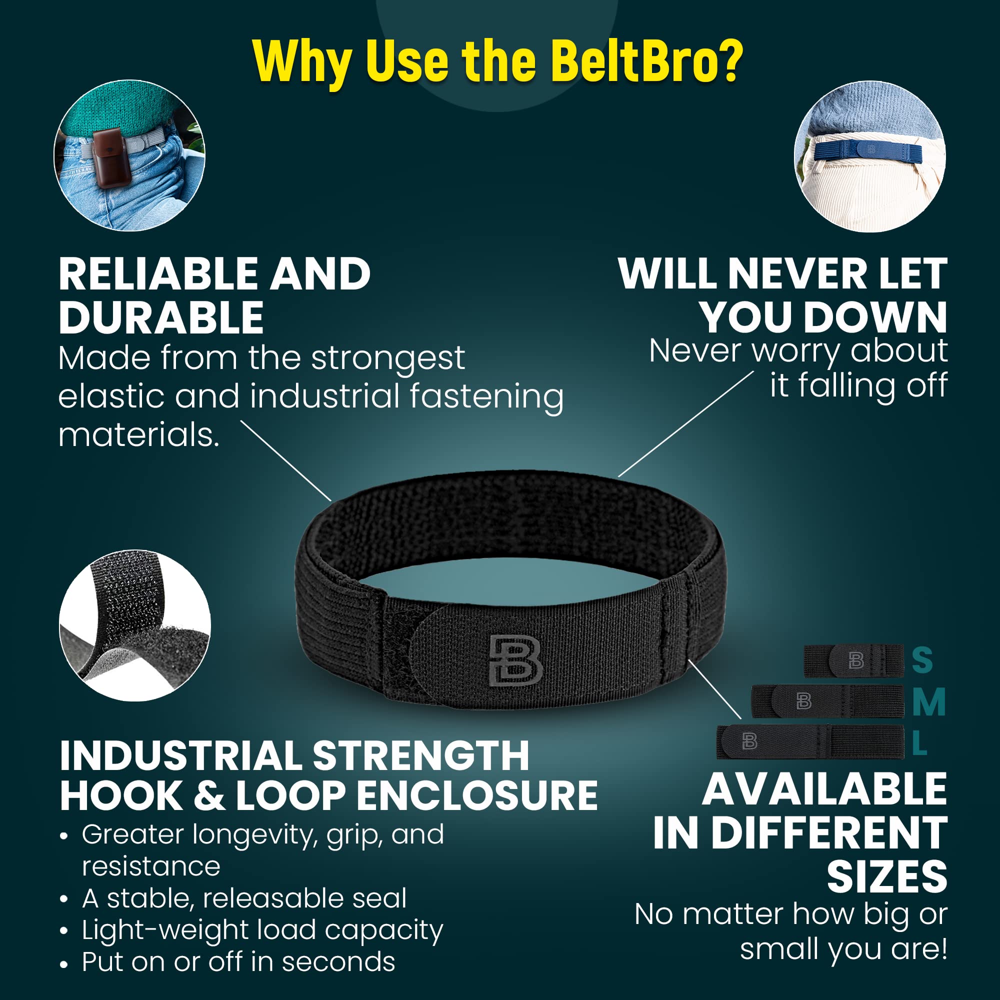 BeltBro For Women No Buckle Elastic Belt — Fits 1 Inch Belt Loops, Easy To Use