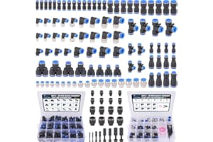 XaXmTee 123 Pcs Quick Connect Air Line Fittings Kit Pneumatic Push Lock Air Fittings 1/8",1/4",3/8",1/2" Push to Connect & NPT Thread Air Hose Fittings Quick Release Airline Fitting Kit