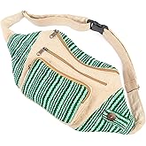 Freakmandu Eco-Friendly Boho Hippie Style Hemp Fanny Pack White Hip Waist Bag for Hiking Running Jogging