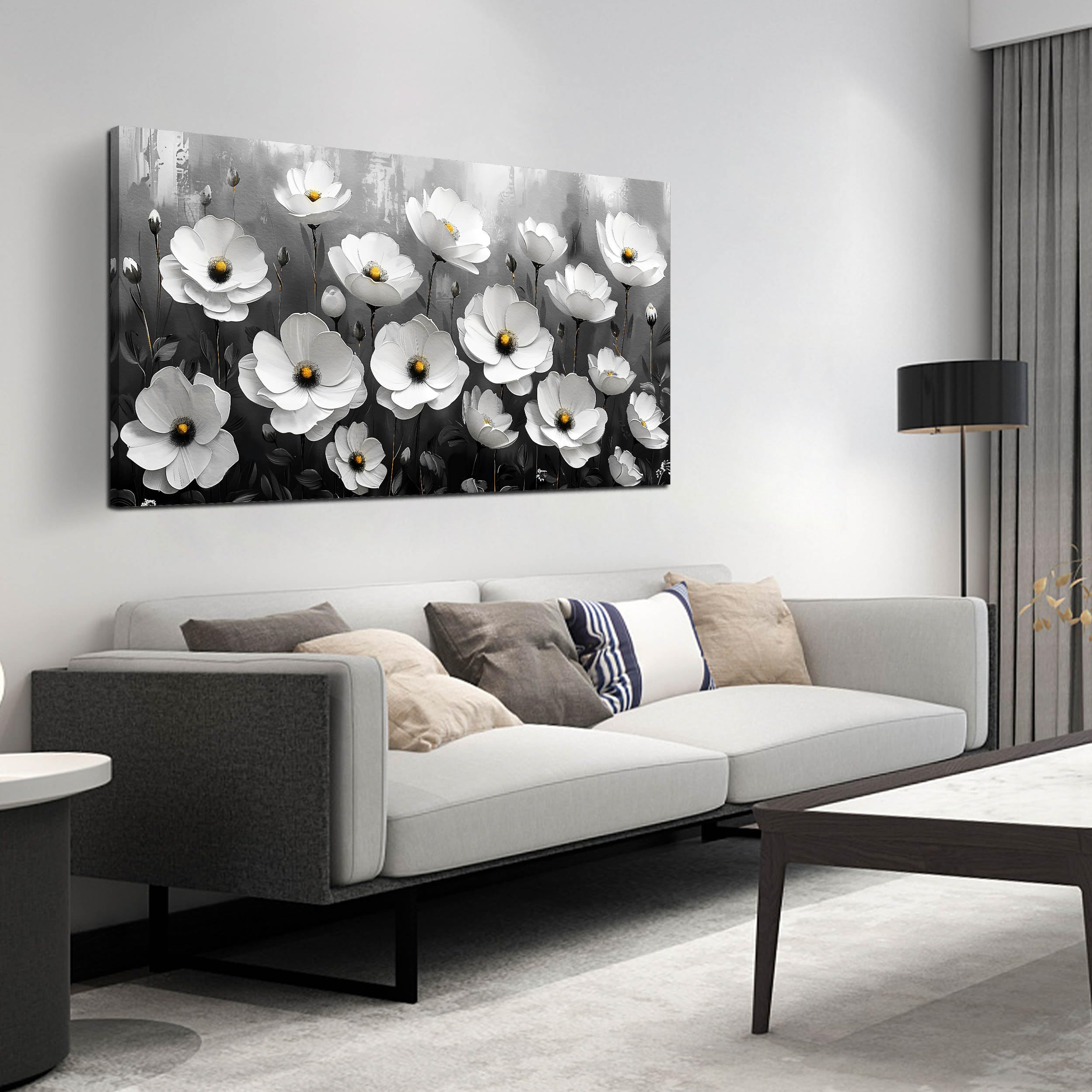 Photo 1 of (USED/FAIR) Prepeyssee Black and White Botanical Wall Art floral wall decor for Bedroom Living Room Office Modern Artwork Canvas Prints 24x48 Inch