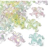 KitBeads 30Pcs 6 Styles Lily Beads Acrylic Transparent Trumpet Bell Flower Beads AB Color Big Flower Caps for Jewelry Making Bracelets Necklace Bulk