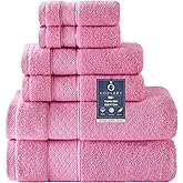 COZYART Pink Bath Towel Set 6 Piece, 2 Bath Towels 2 Hand Towels 2 Washcloths, Luxury 100% Turkish Cotton 650GSM Hotel Quality, Soft, Absorbent, Towel Sets for Bathroom