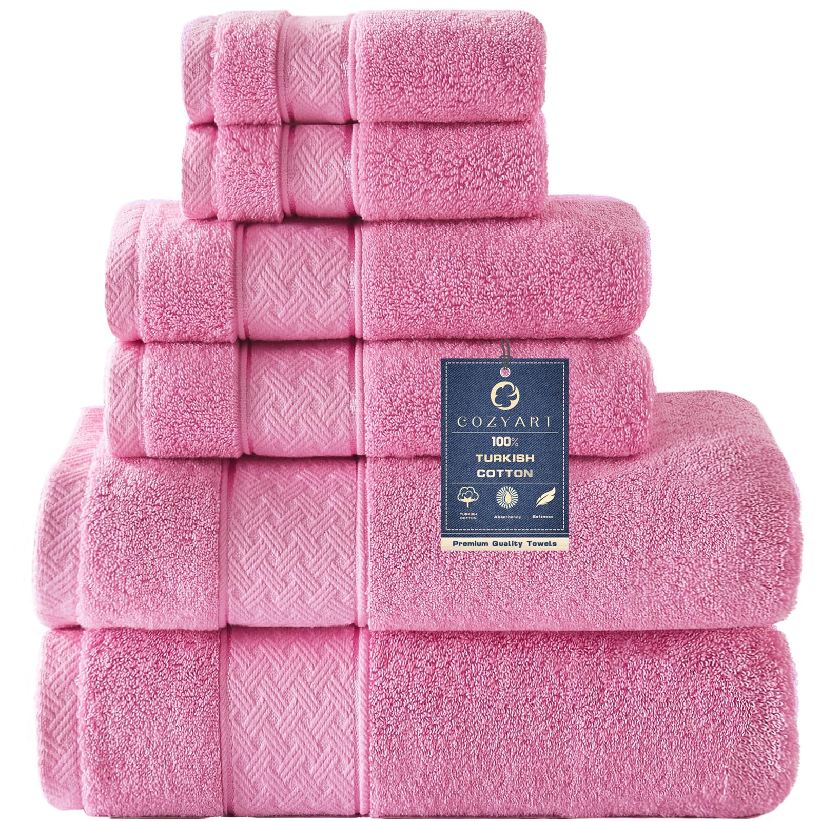 Photo 1 of COZYART Pink Bath Towel Set 6 Piece, 2 Bath Towels 2 Hand Towels 2 Washcloths, Luxury 100% Turkish Cotton 650GSM Hotel Quality, Soft, Absorbent, Towel Sets for Bathroom