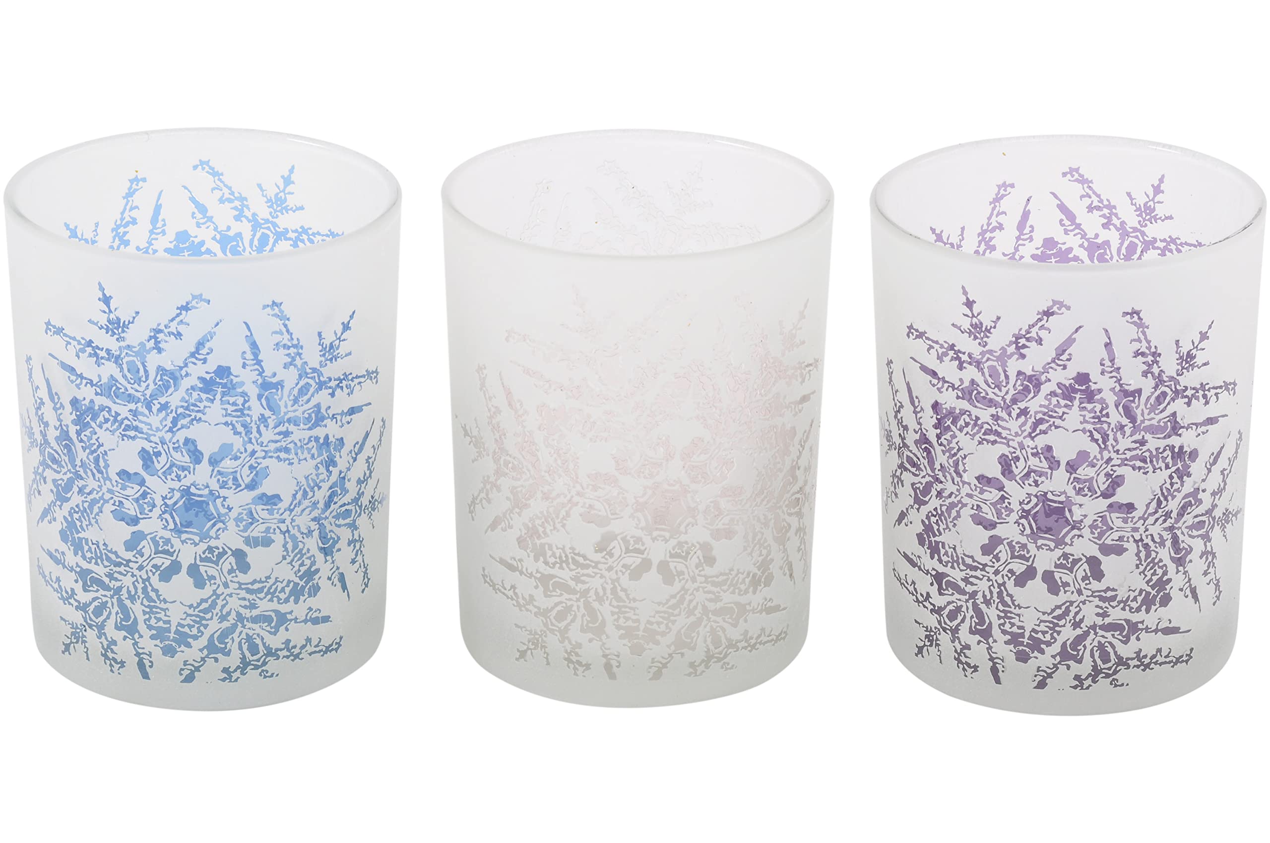 Saville Designs Festive Snowflake Votive Candle Holders 3-Piece Set, Blue/White/Purple