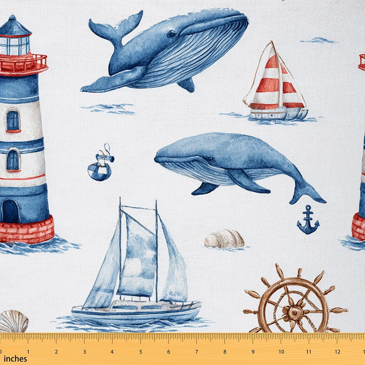 Feelyou Nautical Fabric by The Yard, Watercolor