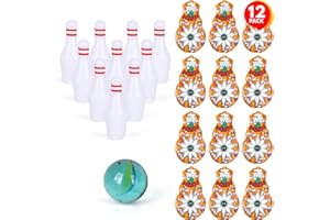 ArtCreativity Mini Bowling Game, Set of 12, Each Set includes 10 Miniature Pins and 1 Marble Bowling Ball, Bowling Party Favo