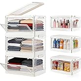 3 Pack Clear Plastic Storage Bins With Lid 23 QT, Stackable Storage Containers With Magnetic Door, Folding Closet Organizers 