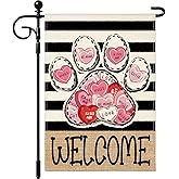 Artscope Valentines Day Paw Print Garden Flag 12x18 Inch Double Sided for Outside, Welcome Anniversary Valentines Love Heart Flag for Holiday Yard Outdoor Decoration