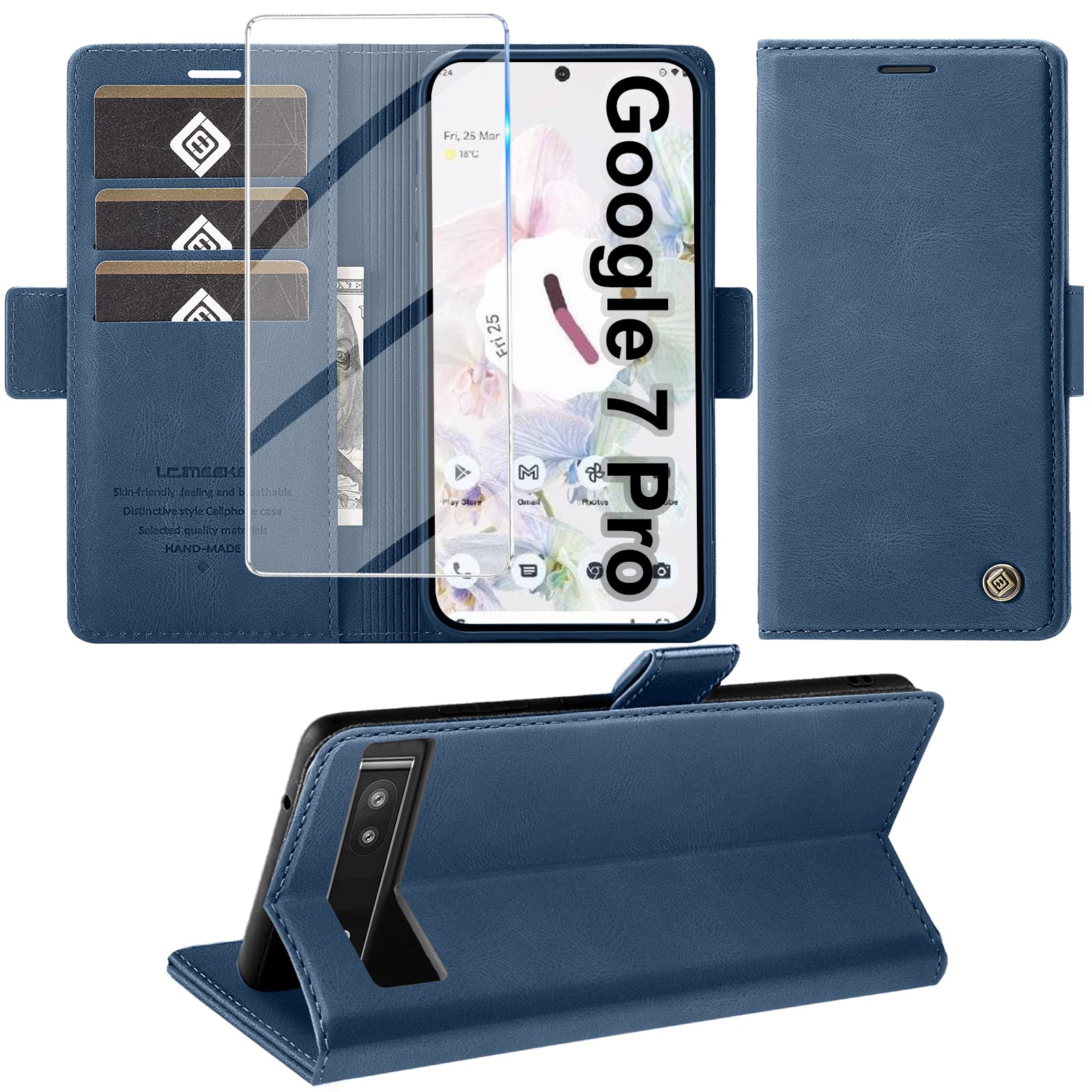 Mobile Phone Case for Google Pixel 7 Pro Case with Tempered Glass Screen Protector, Pixel 7 Pro with Stand Function Card Slot Wallet Premium Leather Protective Case Pixel 7 Pro 5G Flip Case Cover