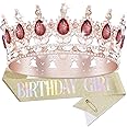 YOUlDIANZI Queen Crown Birthday Crowns for Women, Birthday Girl Sash, Birthday Tiara for Women Set, Princess Rhinestone Birthday Girl Headband Birthday Gifts for Women, Sweet Happy Accessories