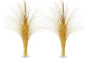 Beistle Metallic Spray Centerpieces - 2-Pack Elegant Gold Table Decorations with Clear Base, Shimmering Foil Sprays for New Year’s Eve, Hollywood Awards Night, Graduation and Celebration Events, 19”