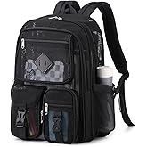 MOONBABY Mesh Backpack for School Heavy Duty See Through Net Bookbag Girls Boys Semi-Transparent Net Back Pack for Beach, Swimming, Sports, Work, Travel (Black)
