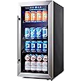 Phiestina PH-CBR100SP 96 Can Compressor Beverage Cooler Air-Cooled Refrigerator Stainless Steel & Glass Door with Handle
