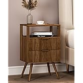 Leomonio Nightstand,Modern Bedside Table with 2 Storage Drawer and Open Wood Shelf, for Bedroom and Small Spaces,Night Stand with Solid Wood Legs,Walnut Brown