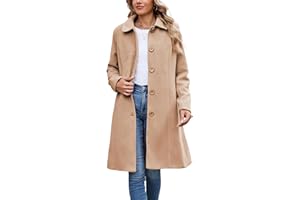 UANEO Womens Peacoat Faux Wool Blend Single Breasted Long Trench Coat Dress Overcoat Winter with Pockets