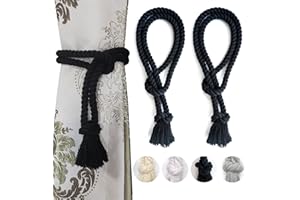 Yteseery 2 Pack Curtain tiebacks Rope, Outdoor Curtain Tiebacks, Natural Cotton Curtain Ties, Village Rural Rustic Farmhouse Curtain Holdbacks Curtain tie Backs Holders for Heavy Duty Drapes, Black