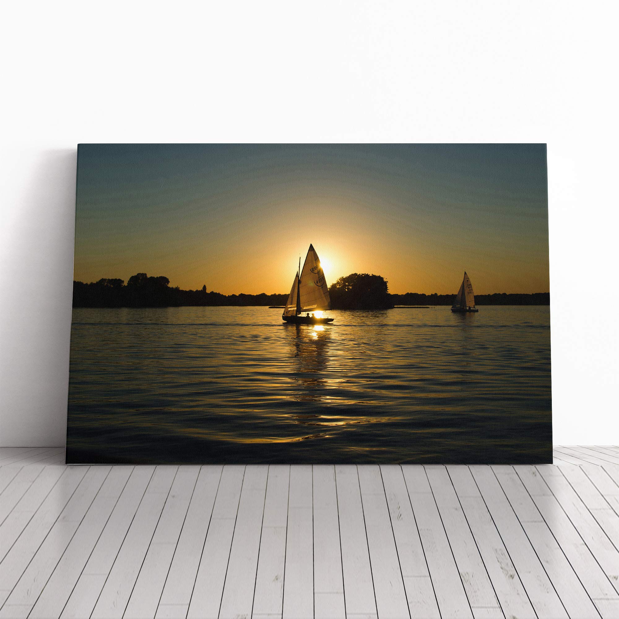Sailboats on The Lake Canvas Print | Gallery Wrapped 30mm Frame Wall Art | 20x14 inches | Ready to Hang | Modern Landscape Picture | Living Room Bedroom Lounge Office
