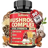Satoomi 10in1 Mushroom Supplement Complex - Lions Mane, Cordyceps, Reishi, Chaga - Brain Supplements for Memory and Focus - 3 Month Supply