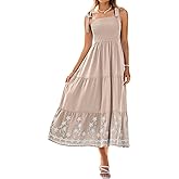 BerryGo Women's 2026 Summer Boho Maxi Dress Beach Vacation Spaghetti Strap Smocked Embroidery Casual Sundress with Pockets