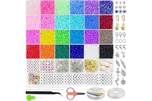 Redtwo 8000pcs 3mm Glass Seed Beads for Bracelet Making Kit, Small Beads Friendship Jewelry Making Kit, Tiny Waist Beads Kit with Letter Beads and Elastic String, DIY Art Craft Girls Gifts.