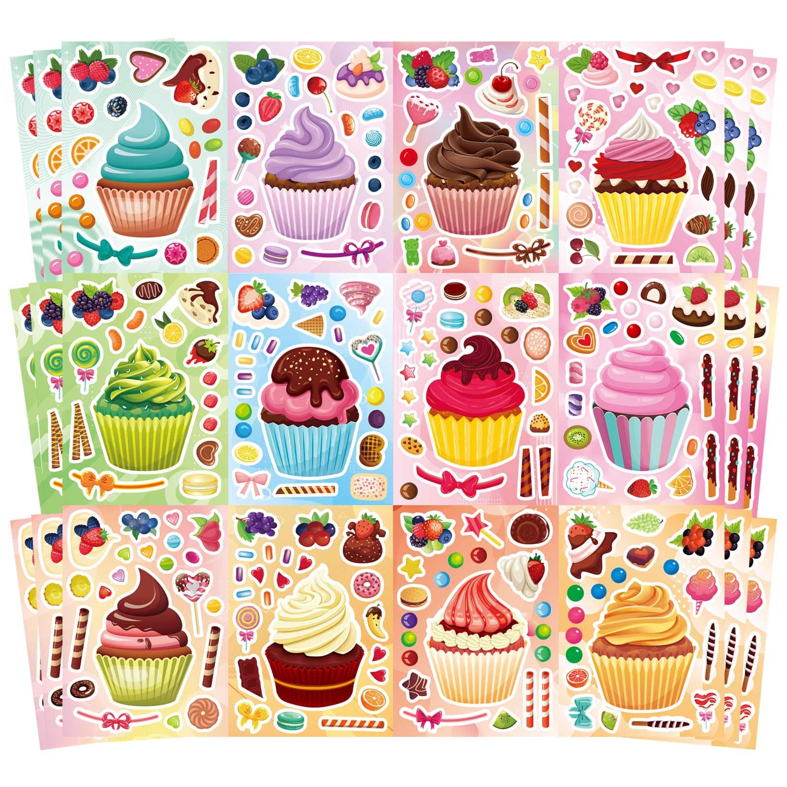 36 Sheets Cupcake Make a Face Stickers, Make Your Own Stickers Mix and Match Ice Cream and Cupcake Sticker Sheets, Cupcakes Sticker for Kids, Classroom Activities, Crafts Cupcakes Party Decorations