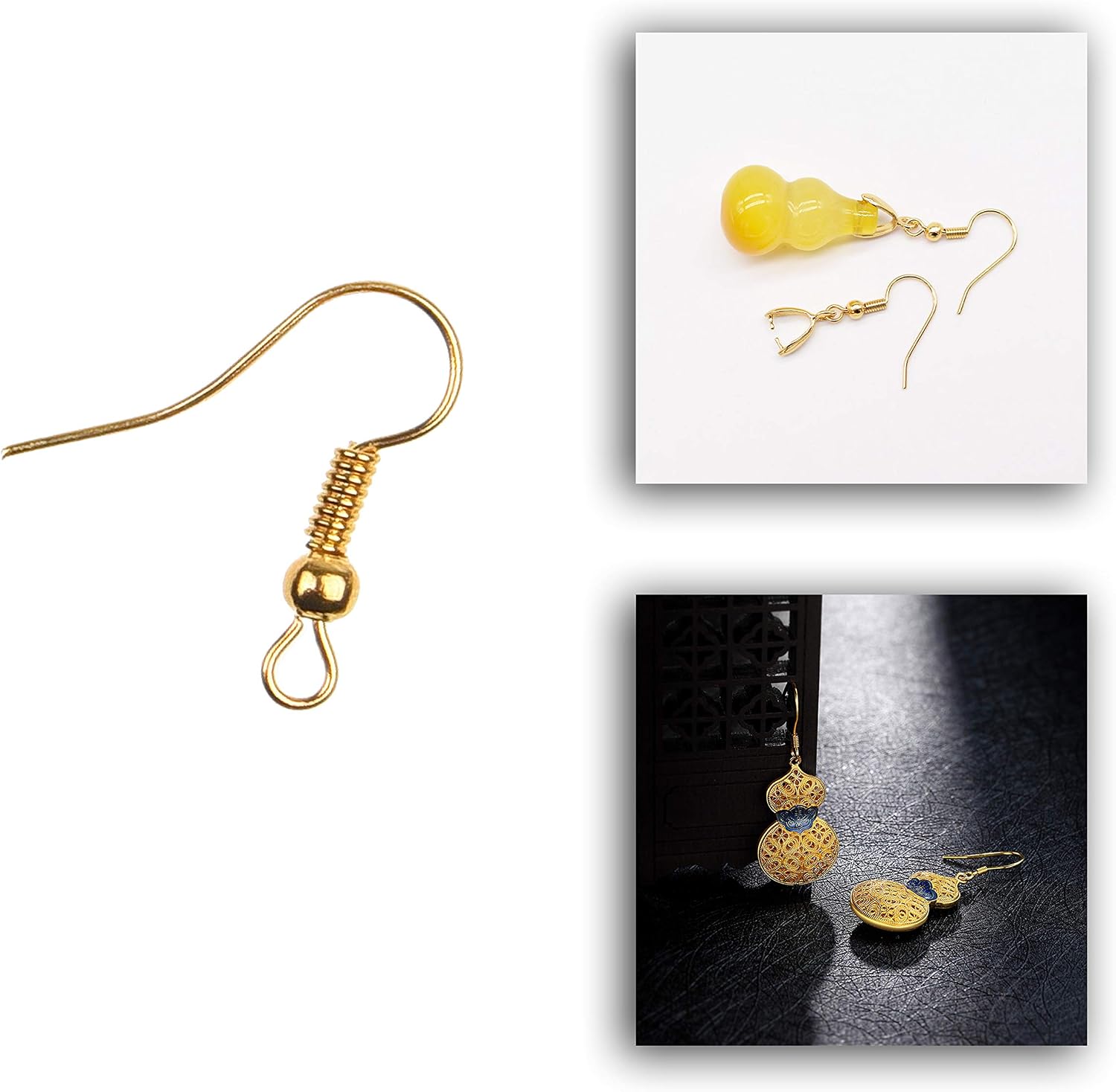 Eco-Fused 18mm Earring Hooks, 200 pcs, Coil and Ball Style Nickel-Free Ear Wires, Gold, Hypo-Allergenic Plated Steel - Image 4