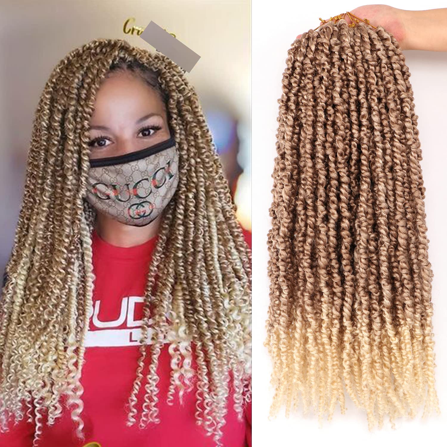 8Packs/Lot 20 Inch Pretwisted Passion Twist Crochet Extensions, Prelooped Curly Hair for Black Women Water Wave Braids (#27/613) — image 1