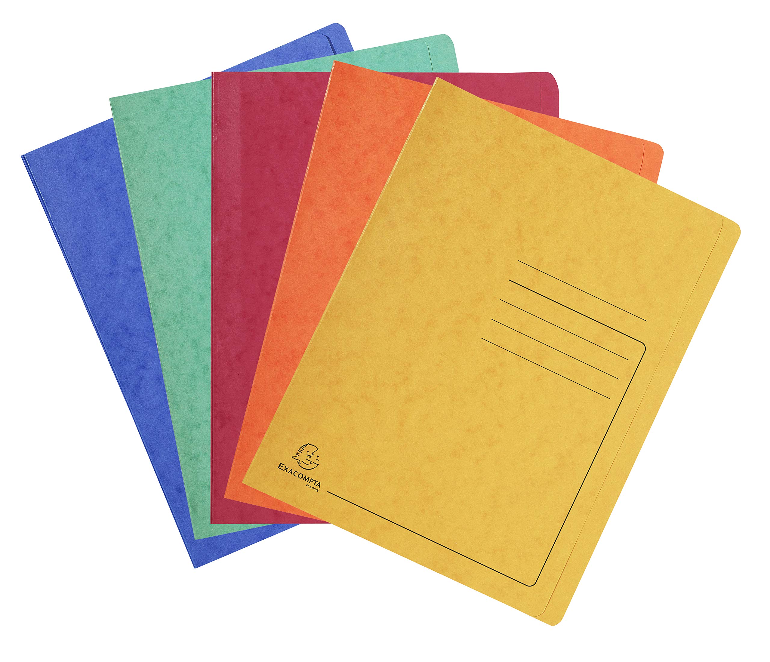 Exacompta - Ref 39990E - Flat Bar File - Suitable for A4 Documents, 355gsm Mottled Pressboard, Metal Spring Mechanism, Pre-Printed Covers - Assorted Colours (Pack of 25)