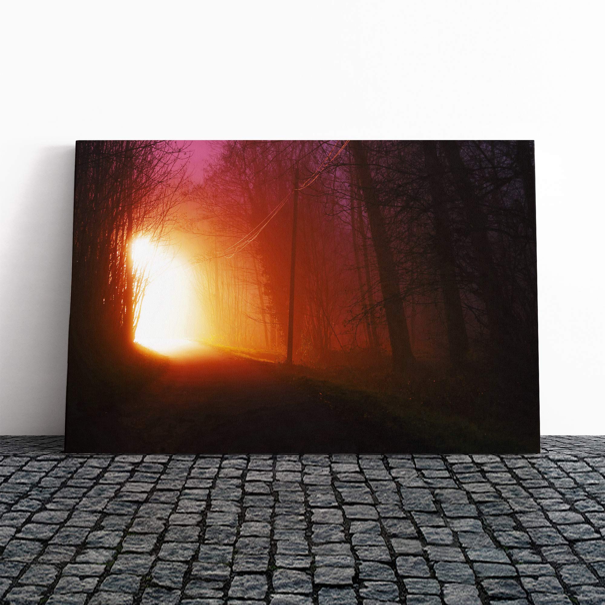 Landscape Forest Light at Night Canvas Print | Gallery Wrapped 30mm Frame Wall Art | 20x14 inches | Ready to Hang | Modern Landscape Picture | Living Room Bedroom Lounge Office