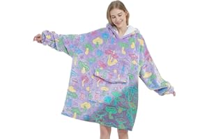 Fiosnow Glow in the Dark Mushroom Blanket Hoodies for Women and Men Adult Oversize Wearable Blanket Hoodies for Soft and Warm