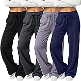 Velvelhall 4 Pack Women's Yoga Lounge Pants Wide Leg Sweatpants Loose Jogging Pockets Drawstring Lightweight Pull on Pajamas