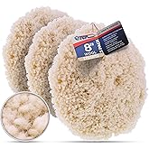 TCP Global 8" 100% Wool Polishing & Buffing Pad (3 Pack) with Hook and Loop Backing - Wool Buffing Pad for Automotive, Marine, Truck, RV & Compound Cutting