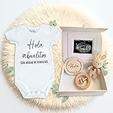 ArtEleven Hola Abuelitos Pregnancy Announcement - Includes Crochet Bunny, Rattle, Sign & Gift Box | Pregnancy Announcement Box Spanish | Hi Grandma Baby on the way surprise| Baby Reveal 2026
