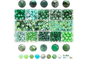 Keip Taoun Glass Beads Kit - 1000pcs Assorted Beads for Jewelry Making, 8mm Green Bracelet Beads Set, 200pcs 6mm Bicone Crystal, 2-4mm Spacer Seed Beads for DIY Crafts