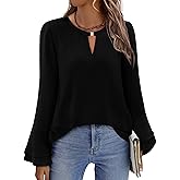 KISSMODA Womens Fashion Blouse Long Sleeve Casual Tunic Solid Basic Top Soft Breathable Tunic Tops 2026 Fall Trendy S-XXL
