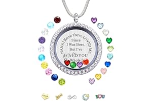 BEFFY Best Gift Floating Charm Living Memory Lockets with Birthstone, 30mm Stainless Steel Necklace