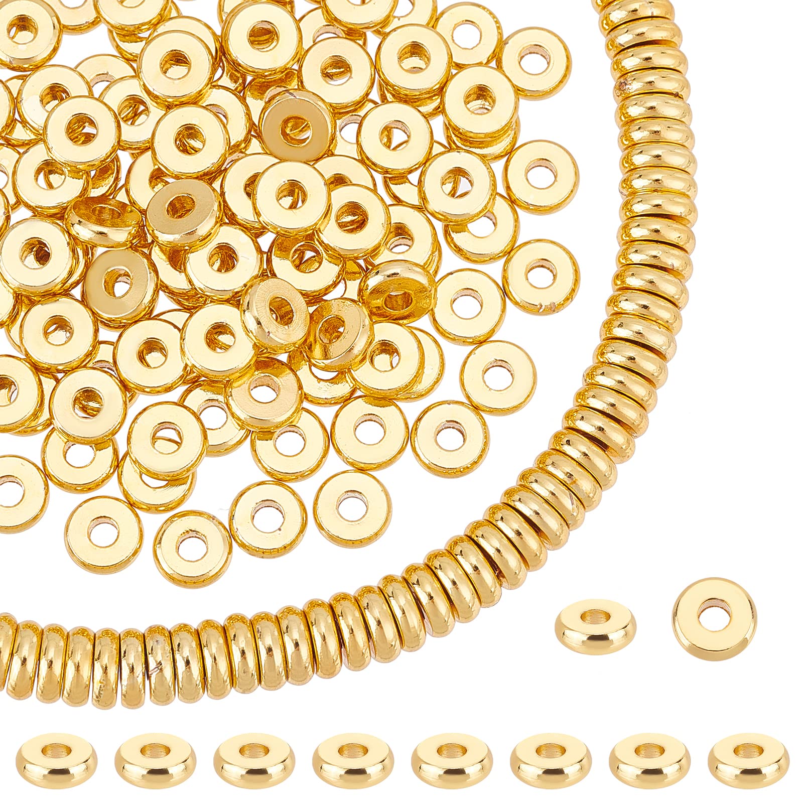 PH PandaHall 18K Gold Plated Spacer Beads, 150pcs 6mm Gold Heishi Beads Flat Round Bead Stackable Bracelet Bead for Jewellery Making Necklace Earring DIY Craft Supplies