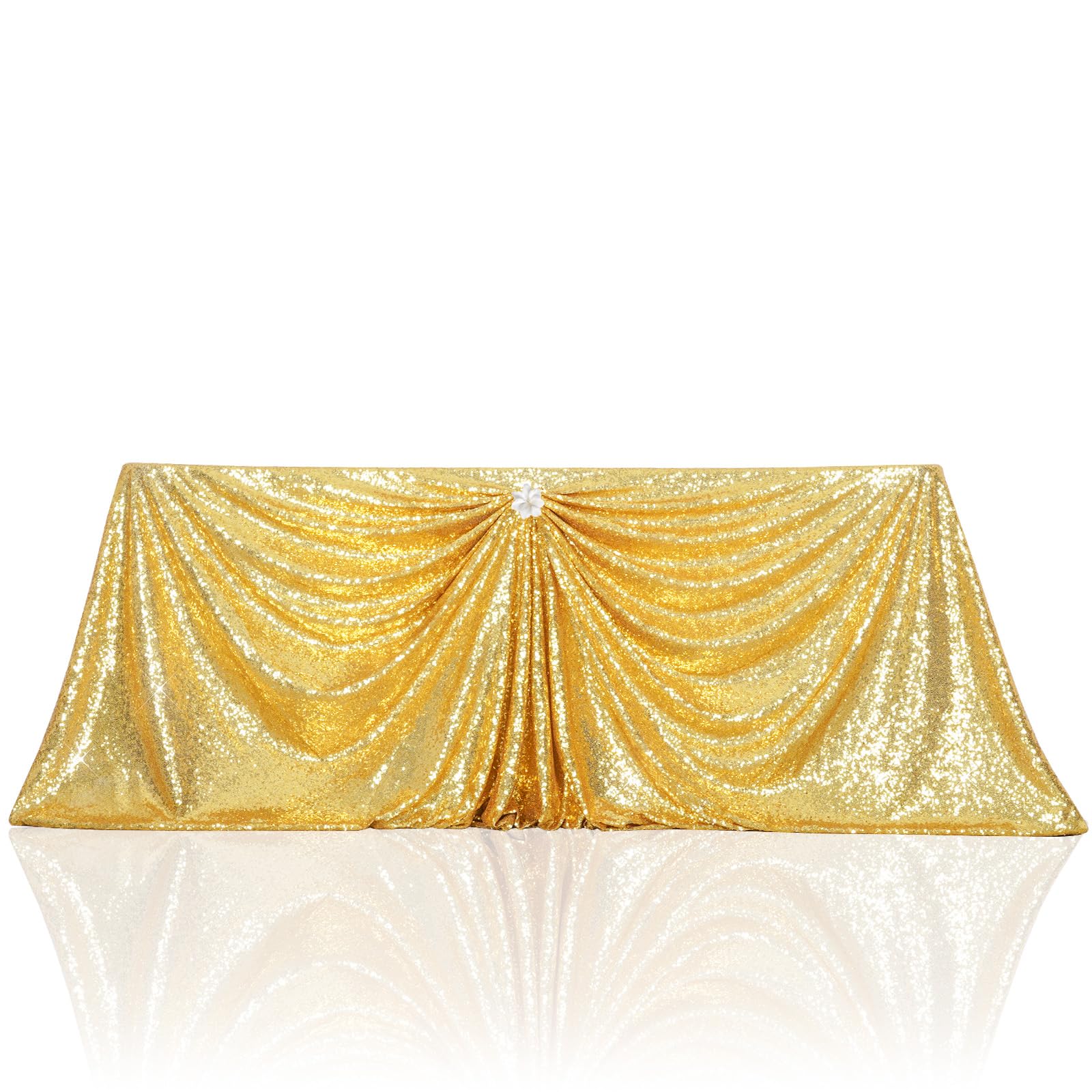 PartyDelight 90"X132" Rectangle Sparkly Gold Sequin Tablecloth for Wedding, Party, Christmas Decorations