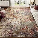 AUKOW Washable Area Rug for Living Room: 5x7 Modern Abstract Neutral Soft Rug for Bedroom Dining Room No Slip Low Pile Carpet for Nursery Home Office - Red/Ivory