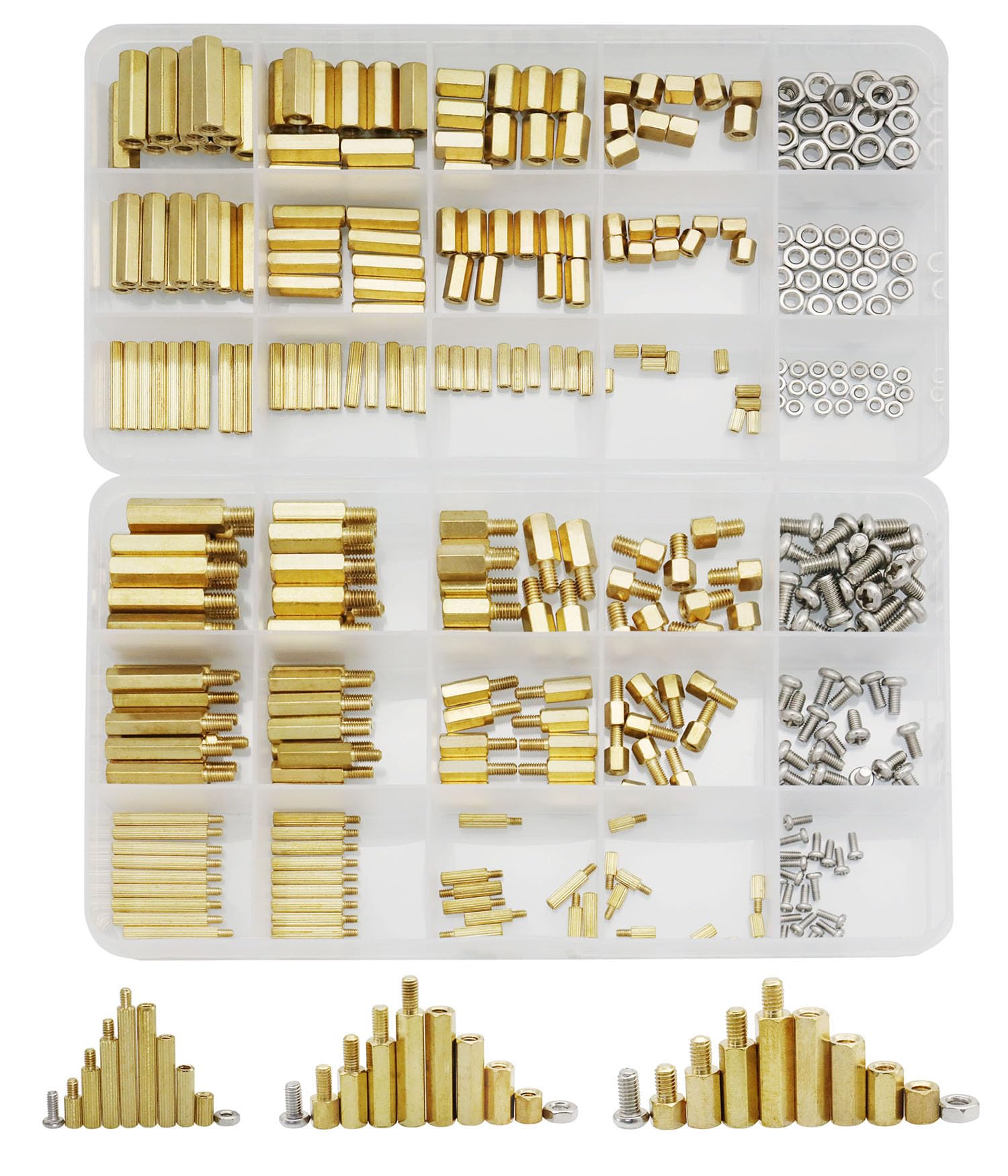 360Pcs M2 M3 M4 Male Female Brass Spacer Standoff Screw Nut Assortment Kit with Box