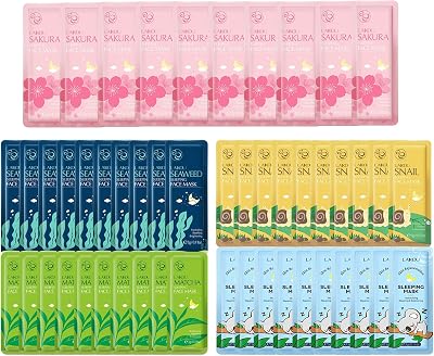 OKAQEE Sakura Face Mask Sleeping Mask 40pcs 7pc Set Hydrating