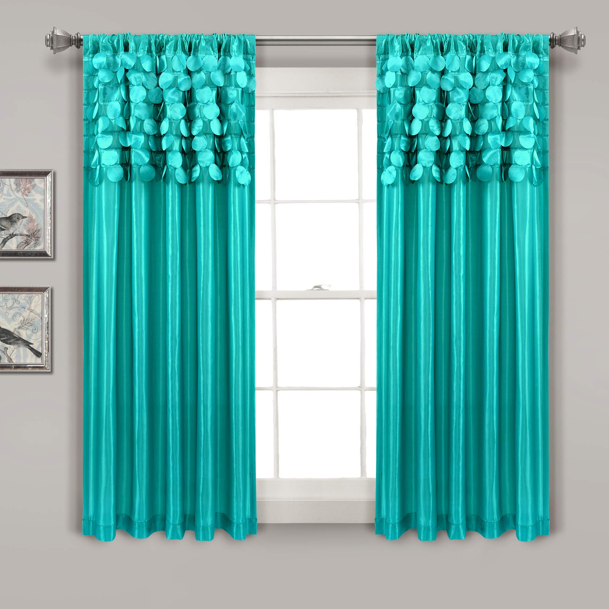Lush Decor Circle Dream Window Curtains Panel Set for Living, Dining Room, Bedroom (Pair), 54" W x 63" L, Turquoise