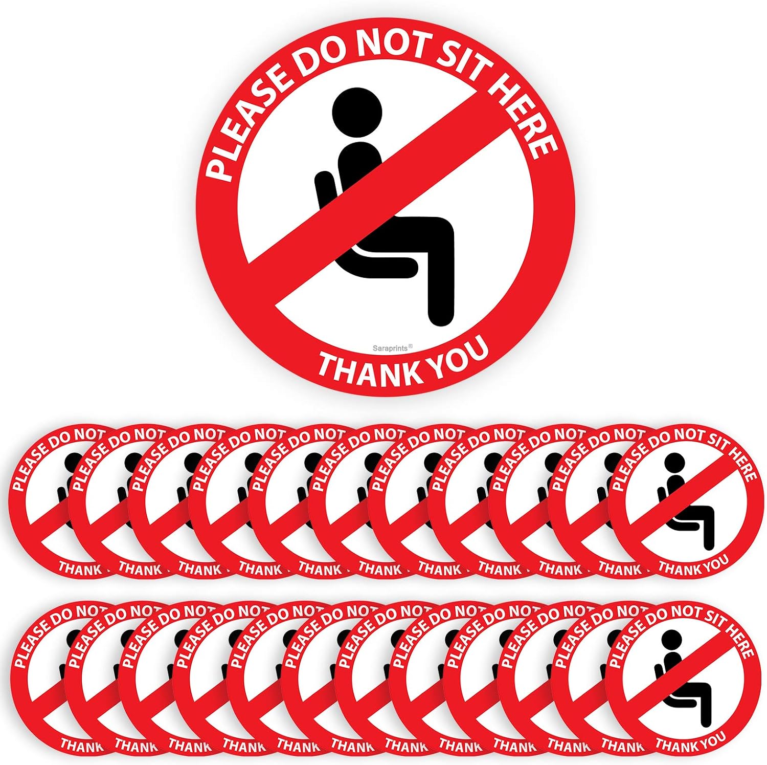 Pack of 24 Do Not Sit Here Sign (65 mm) Waterproof Do Not Sit Here Stickers, pink|red|black, Small