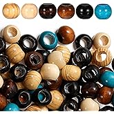 DOPENSPI 60 Pack Wooden Beads for Crafts, Large Hole Wooden Spacer Beads 20mm Decorative Hair Bead for Braid Vintage Round Bead for DIY Craft Handmade